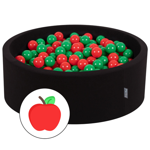 KiddyMoon Baby Foam Ball Pit with Balls ∅ 7cm / 2.75in Made in EU, Apple: green/red, 90x30cm/300 balls