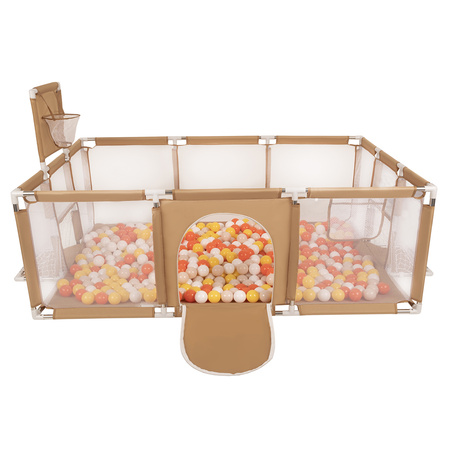 Baby Playpen Big Size Playground with Plastic Balls for Kids, beige:yellow/orange/pastel beige/white, 200 balls