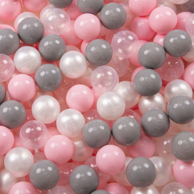 KiddyMoon Soft Plastic Play Balls ∅ 6cm / 2.36 Multi Colour Made in EU, pearl/grey/transparent/light pink, 1200 Balls/6cm-2.36in