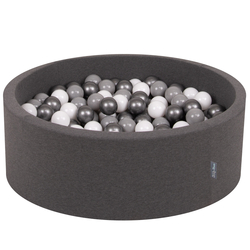 KiddyMoon Baby Foam Ball Pit with Balls ∅ 7cm / 2.75in Made in EU, dark grey:white/grey/silver, 90 x 30 cm / 200 Balls