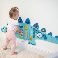 KiddyMoon Montessori Activity Board For Kids Wood Dinosaur Motor Skills AB-001, Blue, UNI