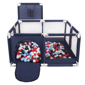 square play pen filled with plastic balls basketball, Blue:black/white/red/babyblue, 100 balls