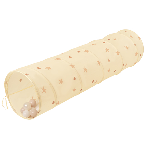 Pop-Up Play Crawl Tunnel with balls for Toddlers Kids, light beige: pastel beige/white/pearl, 100 Balls