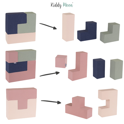 KiddyMoon Soft Foam Cubes Building Blocks 14cm for Children Multifunctional Foam Construction Montessori Toy for Babies, Certified Made in The EU, heather-dark blue-beige-sage, 9 Pieces
