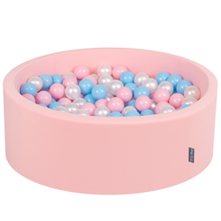 KiddyMoon Baby Foam Ball Pit with Balls ∅ 7cm / 2.75in Made in EU, pink:baby blue/light pink/pearl, 90 x 30 cm / 200 Balls