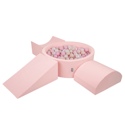 KiddyMoon Foam Playground for Kids with Round Ballpit ( ∅ 7cm/2.75In) Soft Obstacles Course and Ball Pool, Certified Made In The EU, pink:pastel beige/light pink/pearl, Ballpit (200 Balls) + Version 4