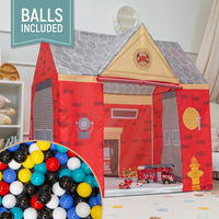Playhouse For Kids Fire Station Durable And Easy To Assemble Encourages Imaginative Play With Spacious Interior Safe Materials For Indoor And Outdoor Adventures, red-gray: black/white/blue/red/yellow/turquoise, 100 Balls