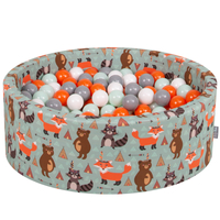 KiddyMoon Soft Ball Pit Round ∅ 7Cm / 2.75In For Kids, Foam Ball Pool Baby Playballs Children, Made In The EU, fox-green:orange/mint/grey/white, 90x30cm/300 balls