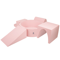 KiddyMoon Foam Playground for Kids with Round Ballpit ( ∅ 7cm/2.75In) Soft Obstacles Course and Ball Pool, Certified Made In The EU, pink:babyblue/powder pink/pearl, Ballpit (300 Balls) + Version 3