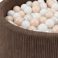 KiddyMoon Ball Pit for Baby and Toddler, Soft Play Ball Pool with ribbed Washable Cover, Brown: Pastel Beige/White/Pearl, 90 x 30 cm / 200 Balls