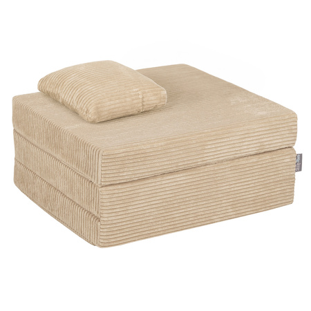 KiddyMoon Multifunctional Foam Mattress Foldable Bed Armchair Kids Children Sofa Folding Toddler Couch Chair for Playroom Bedroom Living Room, beige, Mattress with Pillow