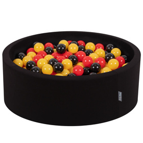 KiddyMoon Baby Foam Ball Pit with Balls ∅ 7cm / 2.75in Made in EU, Belgium: black/yellow/red, 90x30cm/200 balls