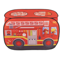 Playhouse Tent Set Fireman Fire Engine And Fire Station Indoor Outdoor Foldable Adventure Toy For Kids Boys Girls Group Activity Pretend Play, red: black/yellow/blue/red/green, 300 balls