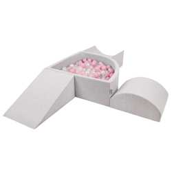 KiddyMoon Foam Playground for Kids with Quarter Angular Ballpit and Balls, lightgrey:powderpink/pearl/transparent, Ballpit (200 Balls) + Version 4