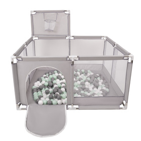 square play pen filled with plastic balls basketball, Grey:white/grey/mint, 200 balls