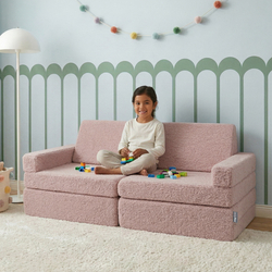 KiddyMoon Sofa for Kids in Foam with Soft Teddy Fabric, Modular and Foldable, with 2 Cushions, for Playing, Reading and Relaxing, pink, Sofa with 2 Pillows
