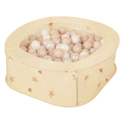 Ballpit Playpen For Kids, Babies And Toddlers Children Foldable Portable Indoor Outdoor, Light Beige: Pastel Beige-White-Pearl, 200 Balls