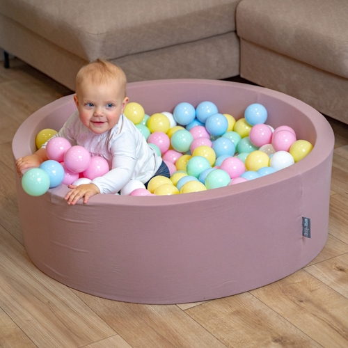 KiddyMoon Foam Ball Pit with Balls for Babies and Toddlers, Soft Sensory Play, Durable Removable Cover, Safe, heather:pastel beige/white/pearl, 90 x 30 cm / 200 Balls