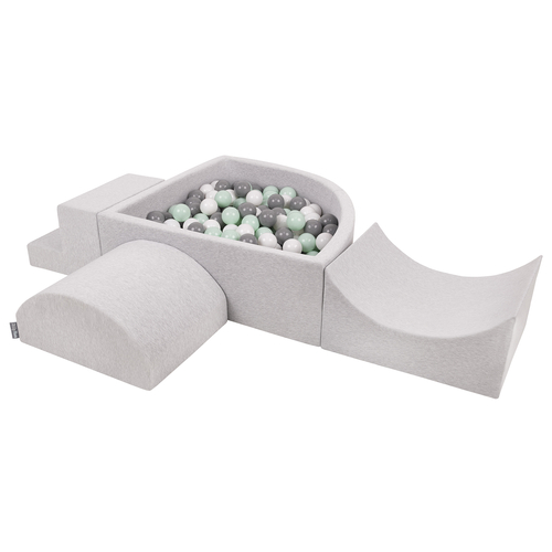 KiddyMoon Foam Playground for Kids with Quarter Angular Ballpit and Balls, lightgrey:white/grey/mint, Ballpit (200 Balls) + Version 6
