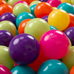 KiddyMoon Soft Plastic Play Balls ∅ 7cm/2.75in Multi-colour Made in EU, l.green/yellow/turquoise/orange/d.pink/purple, 100 Balls/7cm-2.75in