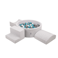 KiddyMoon Foam Playground for Kids with Round Ball pit ( ∅ 7cm/2.75In) Soft Obstacles Course and Ball Pool, Certified Made In The EU, lightgrey:grey/white/turquoise, Ballpit (300 Balls) + Version 6