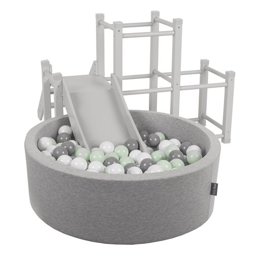 KiddyMoon wooden playground with a slide for kids, Grey, UNI