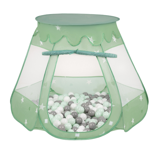 Play Tent For Kids Castle Baby Playhouse For Children With Colorful Balls Pop Up Perfect For Indoor And Outdoor Easy Set Up Includes Carry Bag, mint:white/grey/mint, 105x90cm/600 balls