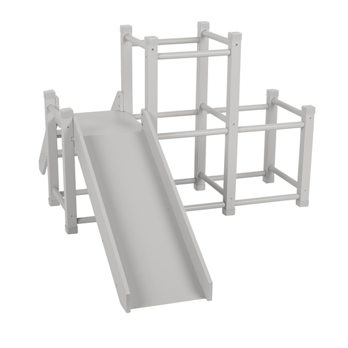 KiddyMoon wooden playground with a slide for kids, Grey, UNI