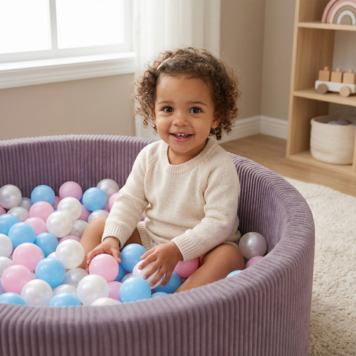 KiddyMoon Ball Pit for Baby and Toddler, Soft Play Ball Pit, 90 x 30 cm with 200 Balls, Soft Foam Ball Pool, Ribbed Washable Cover, Purple: Past Blue/Past Yellow/White/Mint/Lig Pink, 90 x 30 cm / 200 Balls