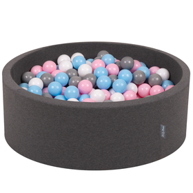 KiddyMoon Baby Foam Ball Pit with Balls ∅ 7cm / 2.75in Made in EU, dark grey:white/grey/babyblue/powder pink, 90x30cm/200 balls