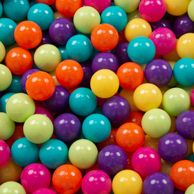 KiddyMoon Soft Plastic Play Balls ∅ 7cm/2.75in Multi-colour Made in EU, l.green/yellow/turquoise/orange/d.pink/purple, 200 Balls/7cm-2.75in
