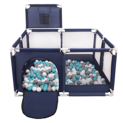square play pen filled with plastic balls basketball, Blue:grey/white/turquoise, 100 balls