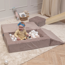 KiddyMoon Children's Foam Sofa with Wedge and Play Balls Set for Play Soft Perfect for Kids Room Lightweight Learning Relaxation Removable Covers Easy Cleaning, dark beige: pastel beige/white/pearl, Sofa/Wedge + 100 Balls