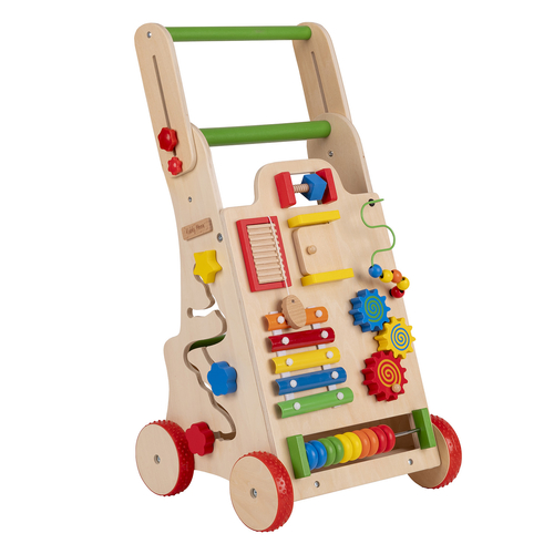 KiddyMoon Wooden Baby Walker Interactive Educational Toy for Children Multifunctional Push-Along Toy for Babies Montessori Walker for Kids Model WK-002, Multicolored, Adjustable Handle