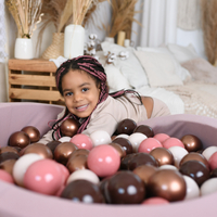 KiddyMoon Baby Foam Ball Pit with Balls ∅ 7cm / 2.75in Made in EU, Heather: brown/copper/pastel beige/salmon, 90x30cm/300 balls