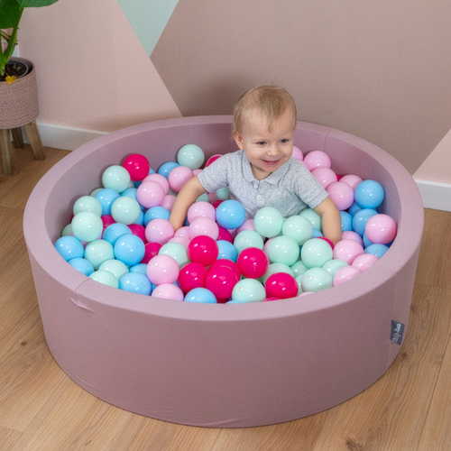 KiddyMoon Foam Ball Pit for Children with Balls, Soft Sensory Play, Durable Removable Cover, Safe Indoor Ballpit for Kids and Toddlers, heather:light pink/dark pink/babyblue/mint, 90x30cm/300 balls