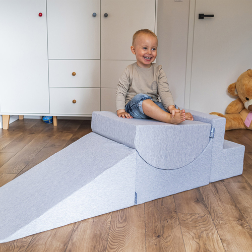KiddyMoon Foam Playground for Kids Obstacle Course for Children Montessori Toy for Babies Soft Construction Blocks Element, Halfshaft/Ramp/Step, Certified Made in The EU, light grey, Multi-Size