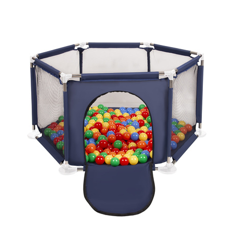 hexagon 6 side play pen with plastic balls, Blue:yellow/green/blue/red/orange, 100 balls