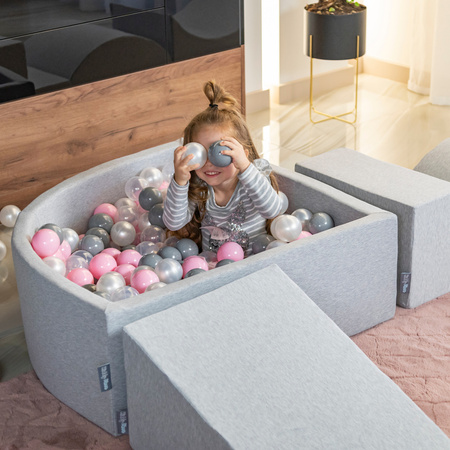 KiddyMoon Baby Foam Ball Pit with Balls ∅ 7cm / 2.75in, heather:pastel beige/white/pearl, 90x30cm/200 balls