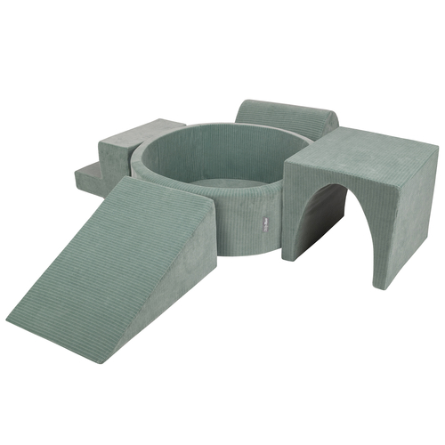 KiddyMoon Foam Playground For Kids Soft Textured Safe Blocks, green: dark turquoise/pastel beige/copper, Ballpit (200 Balls) + Version 3