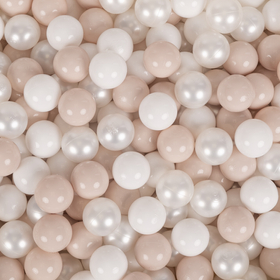 KiddyMoon Foam Playground For Kids Soft Textured Safe Blocks, dark grey: pastel beige/white/perle, Ballpit (200 Balls) + Steps