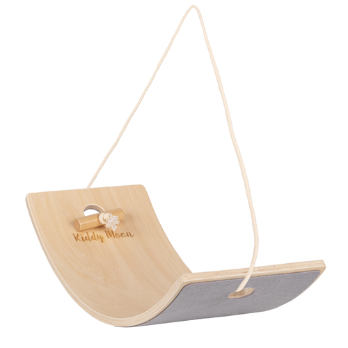 KiddyMoon Wooden Balance Board for Children Wooden Swing Board with Rope Montessori Toy for Kids Made of Wood Balancing Wobble Board for Babies 80x30cm, natural, board