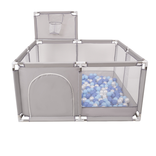 square play pen filled with plastic balls basketball, Grey:babyblue/blue/pearl, 200 balls