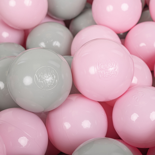 KiddyMoon Soft Plastic Play Balls ∅ 7cm/2.75in Multi-colour Made in EU, powder pink/greengrey, 300 Balls/7cm-2.75in
