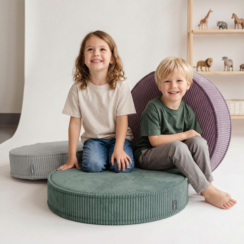 KiddyMoon 3-Piece Foam Elements for Kids Children's Room Accessory, green-light grey-purple, Lx3
