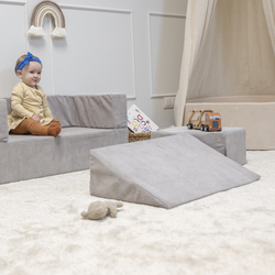 KiddyMoon Children's Foam Sofa with Wedge and Play Balls Set for Play Soft Perfect for Kids Room Lightweight Learning Relaxation Removable Covers Easy Cleaning, light grey, Sofa/Wedge