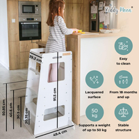 KiddyMoon Toddler Learning Tower, Montessori Kitchen Step Stool, Height Adjustable (3 Levels), Safety Rail, Natural, 91,5x39,3x49,4