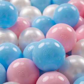 KiddyMoon Soft Plastic Play Balls ∅ 7cm/2.75in Multi-colour Made in EU, baby blue/light pink/pearl, 200 Balls/7cm-2.75in