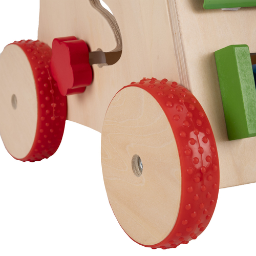 KiddyMoon Wooden Baby Walker Interactive Educational Toy for Children Multifunctional Push-Along Toy for Babies Montessori Walker for Kids Model WK-002, Multicolored, Adjustable Handle