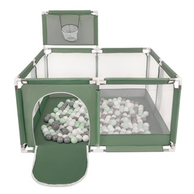 square play pen filled with plastic balls basketball, green:white/grey/mint, 400 balls